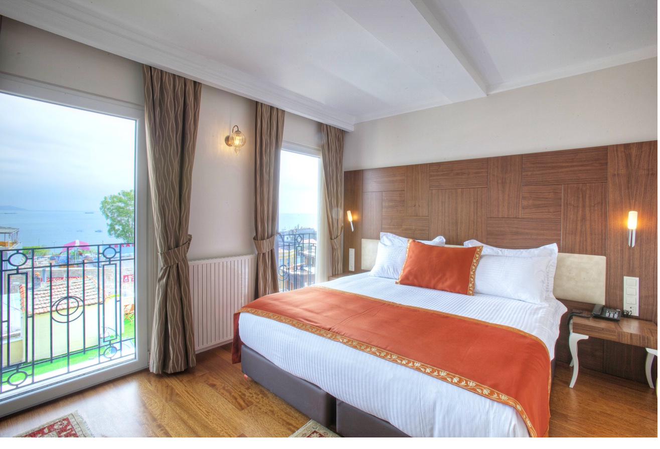 Elegantly decorated boutique hotel room with sea view