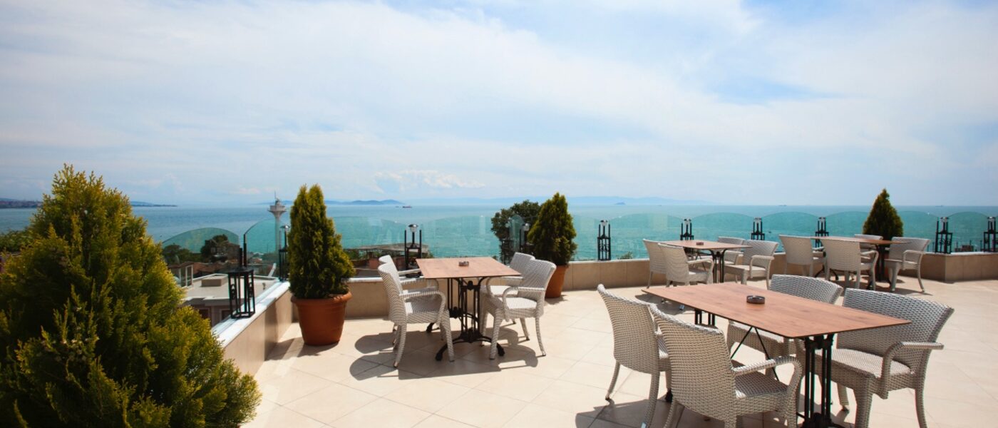 Aren Suites rooftop terrace with panoramic Sea of Marmara view in Sultanahmet Istanbul